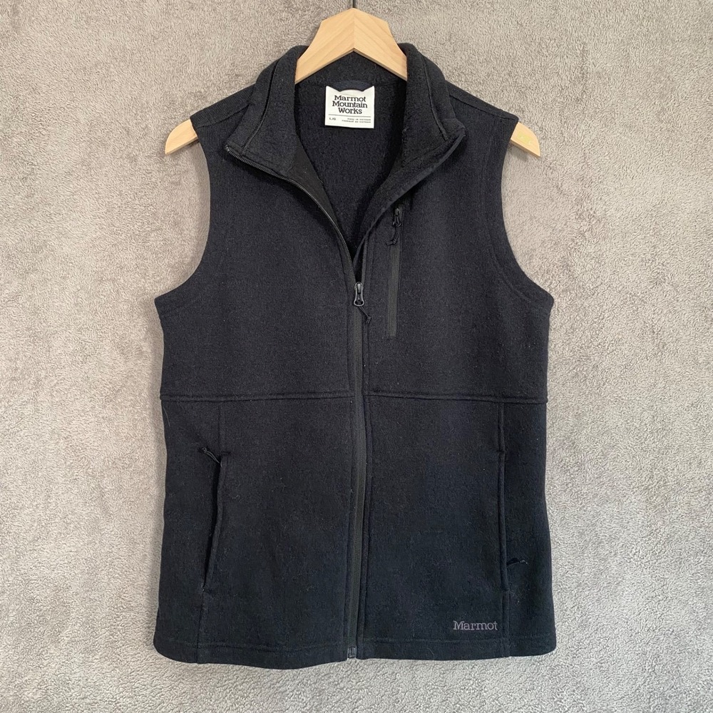 Marmot Womens Drop Line Sweater Fleece Vest Large Black Full Zip Hiking Gorpcore